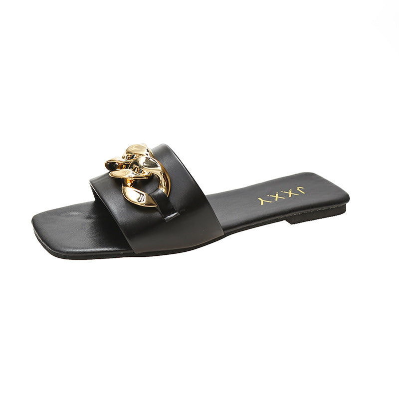 Women's Strappy Mules with Luxurious Chain Accent and Comfortable Footbed Lune London