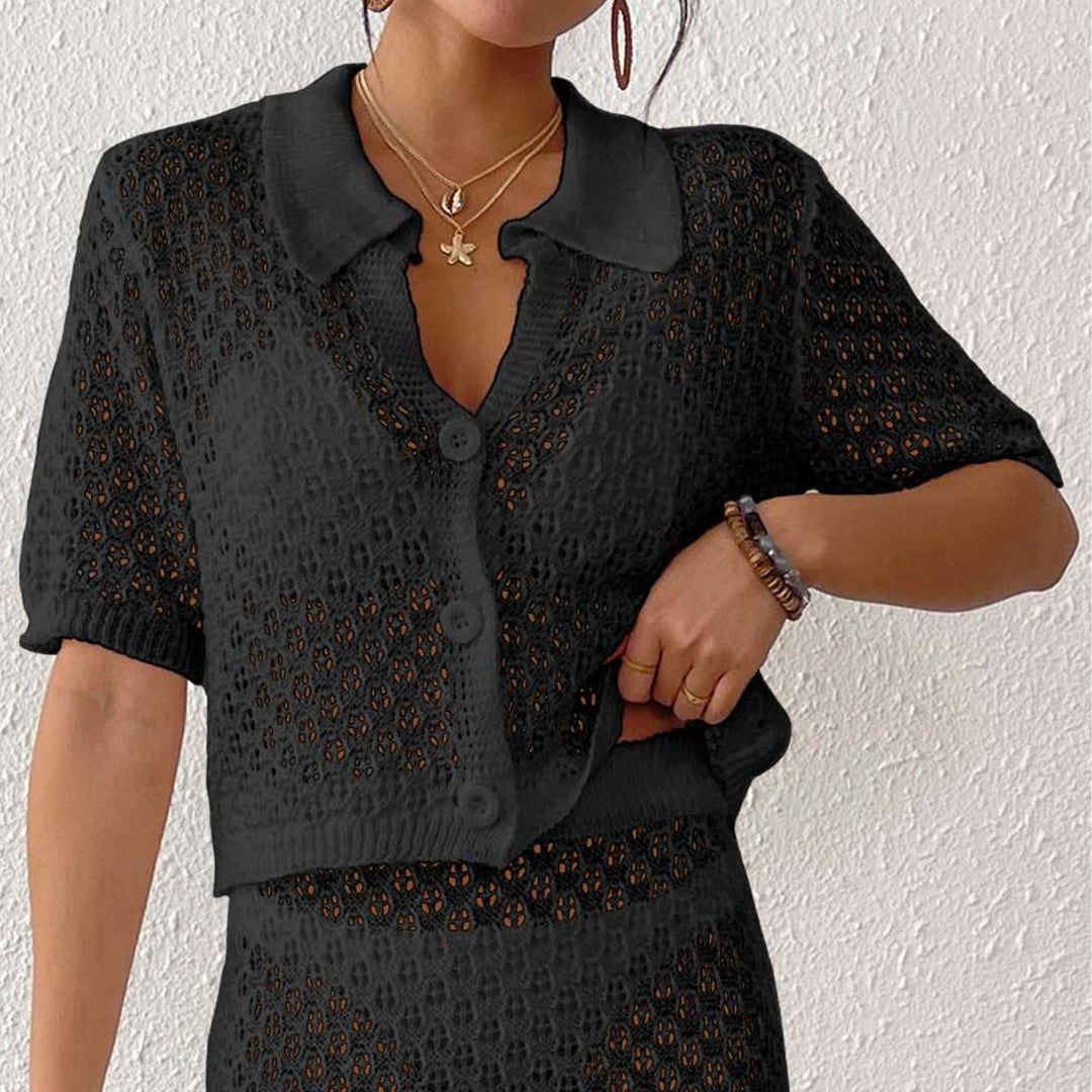 Open crochet knit women's cardigan Lune London