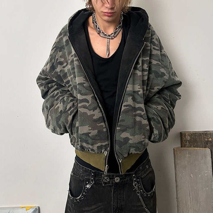 Veste bomber camouflage décontractée pour femmes avec double matériau Chic & Stil