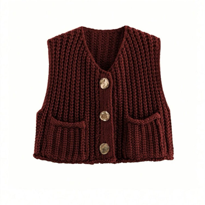 Knitted cardigan for women with button-decorated front and pockets Lune London