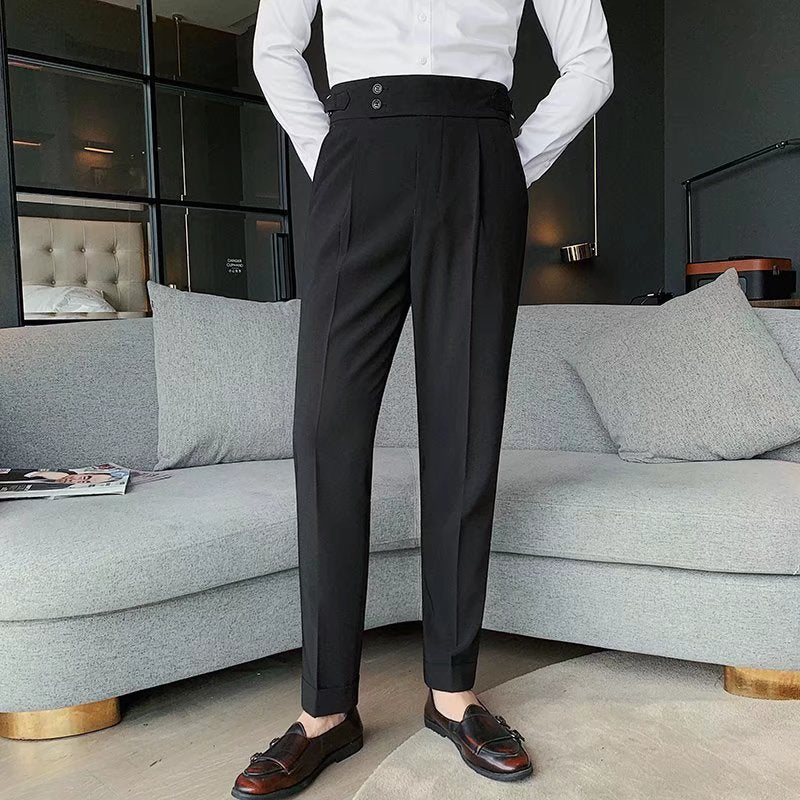 Elegant high-waisted suit pants for men with double button details Lune London