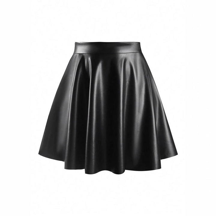 Women's Faux Leather Party Skirt with Flared Hem and High Waist Lune London