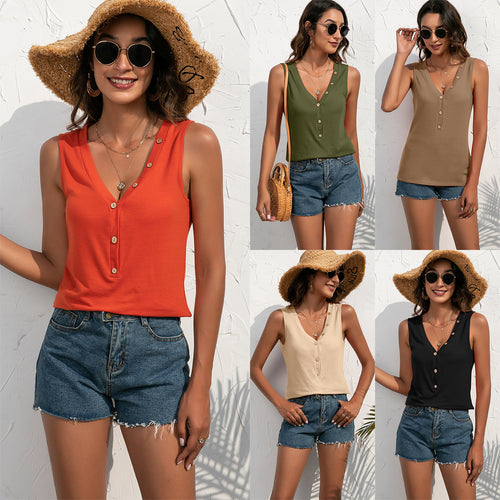 Sleeveless tank top for ladies with button details Lune London