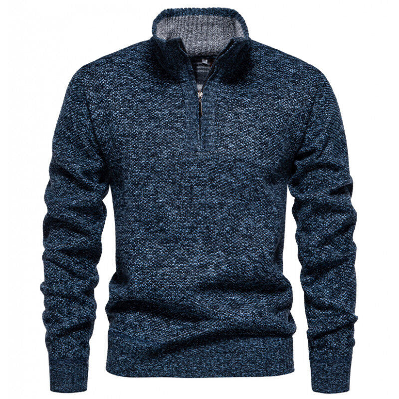 Men's High-Quality Pullover with High Collar and Zip Lune London