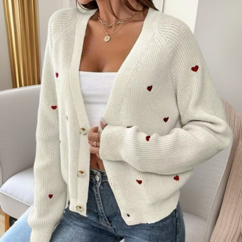 Women's Cardigan with Heart Appliqués and Casual Fit Lune London