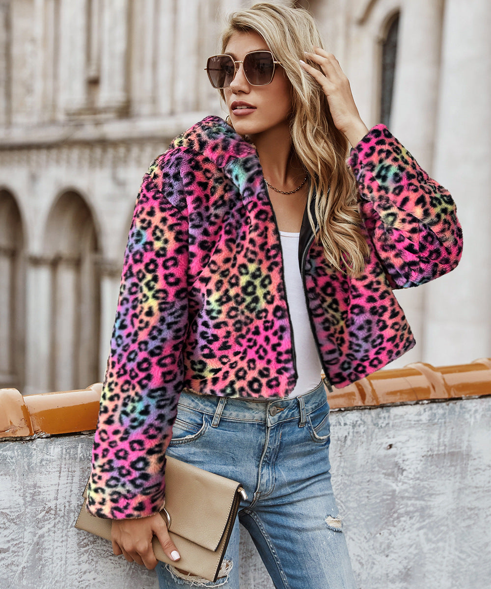 Ladies cozy jacket with leopard print Lune London