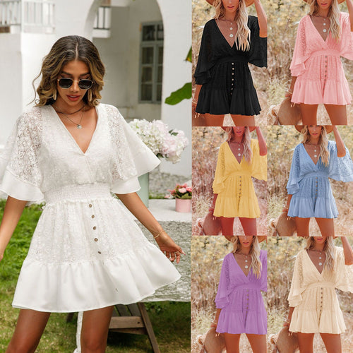 Lune London Lace Bell Sleeve Wrap Dress