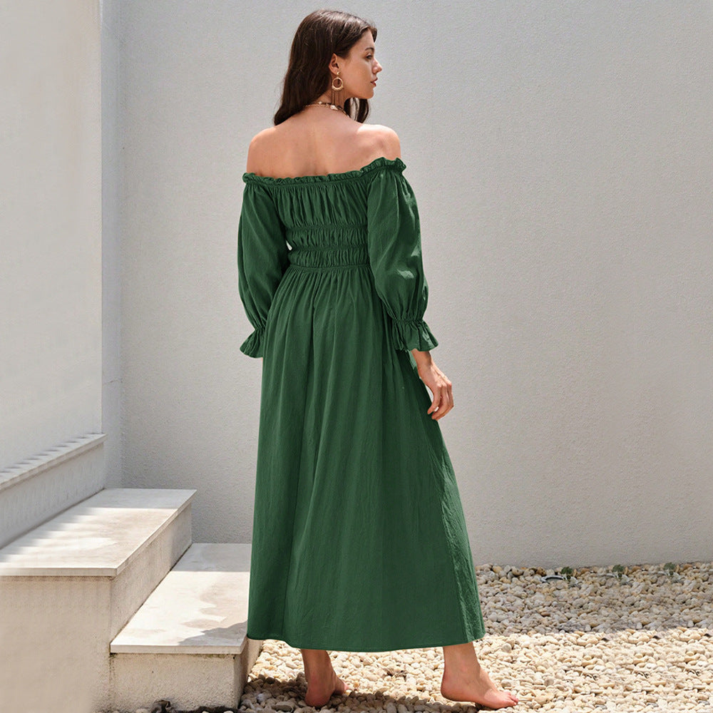 Robe maxi femme en élégant style décolleté avec manches bouffantes froncées Chic & Stil