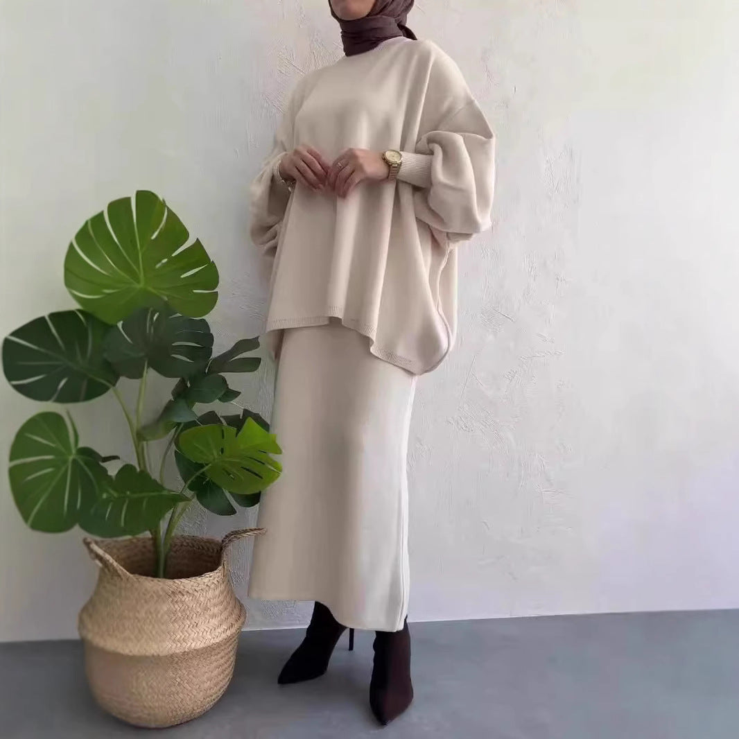 Women's Oversized Sweatshirt with Stylish Chic Midi Skirt