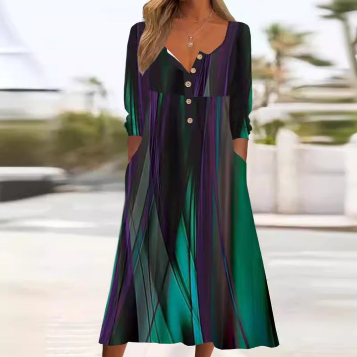 Maxi dress for women with front button detail and side pockets Lune London