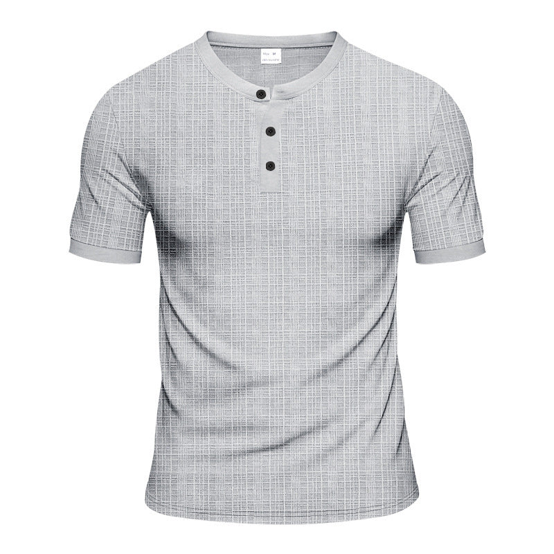 Men's short sleeve Henley t-shirt with textured design and trendy buttons Lune London