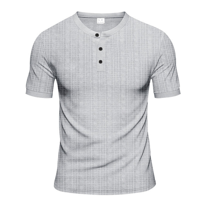 Men's short sleeve Henley t-shirt with textured design and trendy buttons Lune London