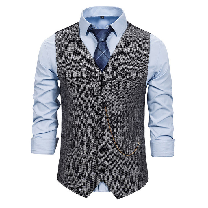 Elegant men's suit vests in herringbone pattern with practical pockets Lune London
