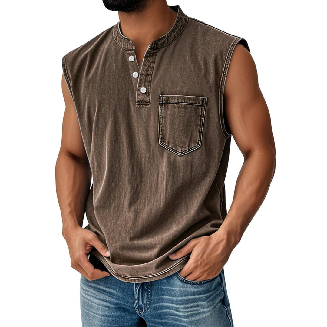 Sleeveless cotton shirt for men with button placket and chest pocket Lune London