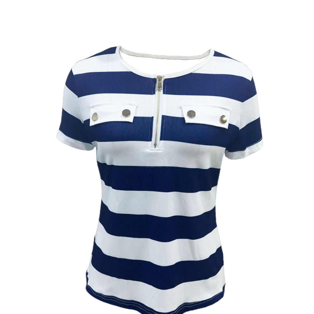 Women Short Sleeve Top with Zipper and Pockets Lune London
