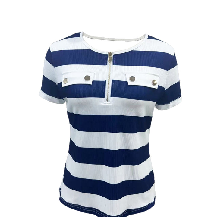Women Short Sleeve Top with Zipper and Pockets Lune London