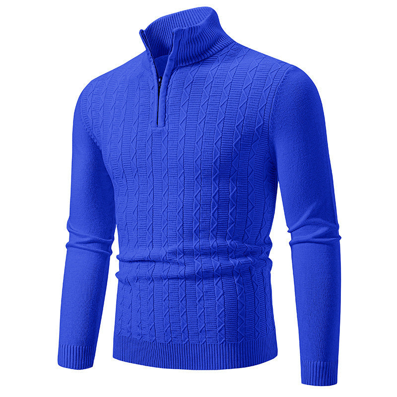 Trendy knitted sweater for men with high collar and zip Lune London