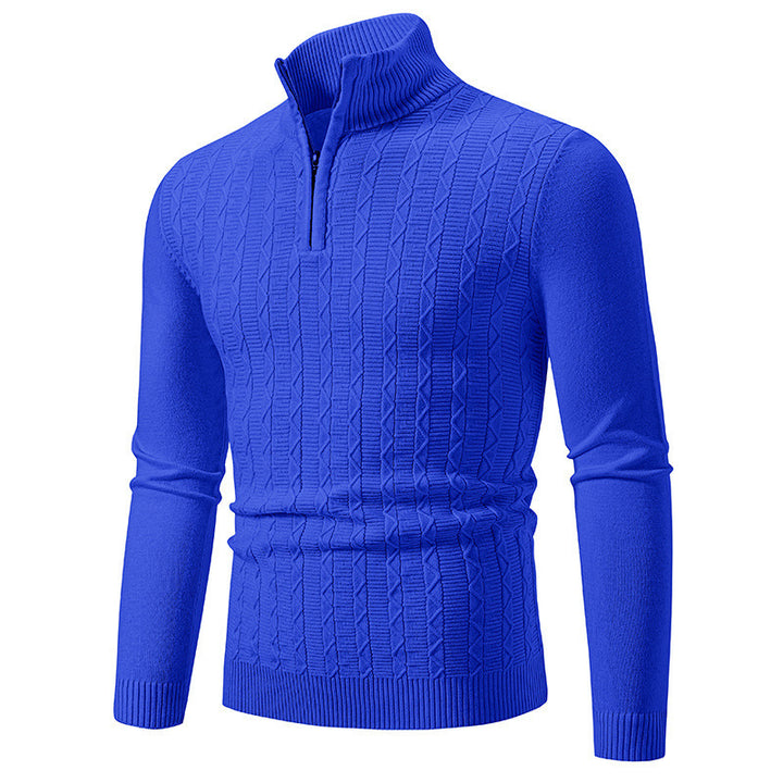 Trendy knitted sweater for men with high collar and zip Lune London