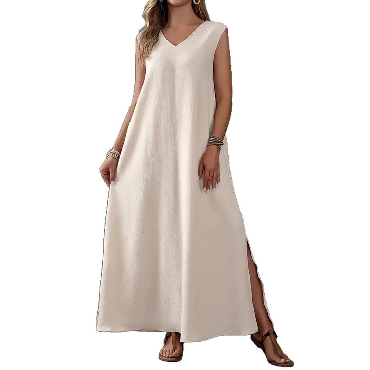 Maxi dress for women with an elegant V neckline and side slits Lune London