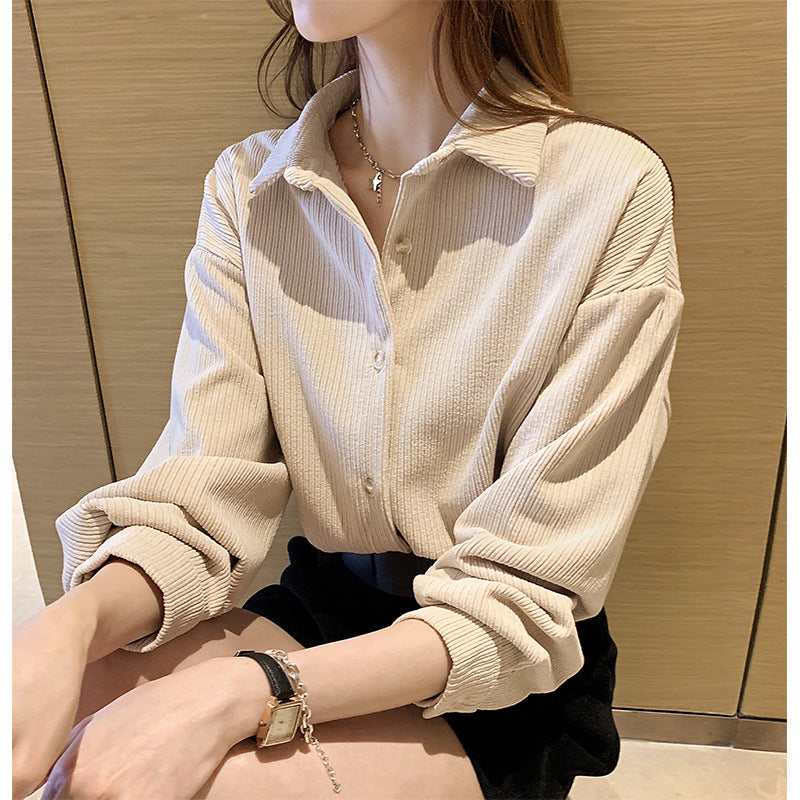 Textured corduroy shirt for women with button Lune London