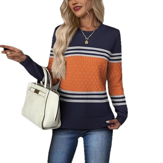 Fashionable structured sweater for women with contrasting color blocks Lune London