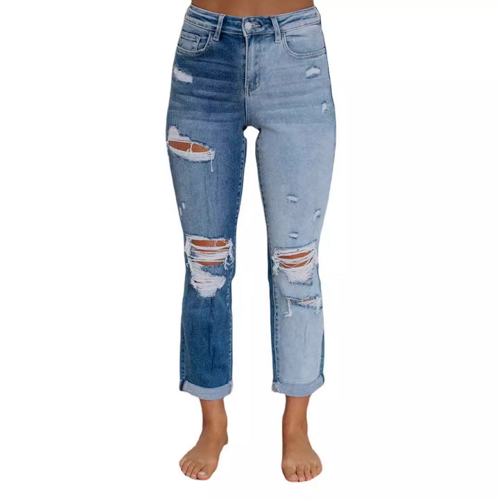 High-waisted skinny jeans for women with distressed effects Lune London