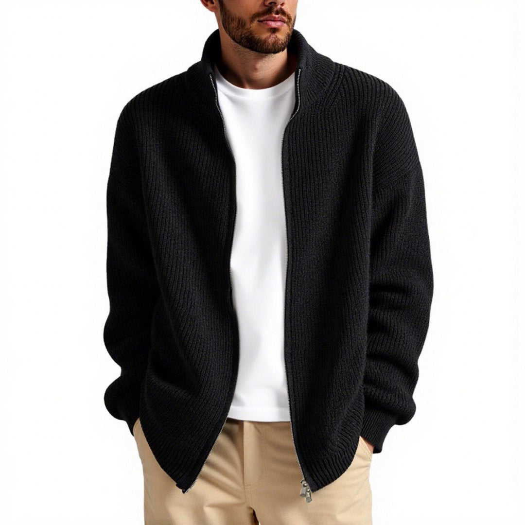 Men's knitted jacket with high collar and convenient zipper Lune London