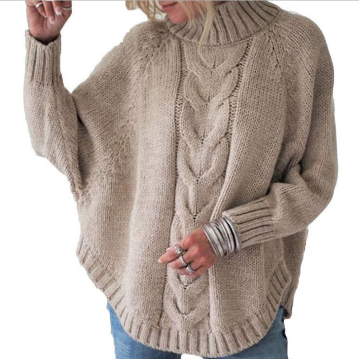 Women's chunky knit sweater with high collar and cable pattern Lune London