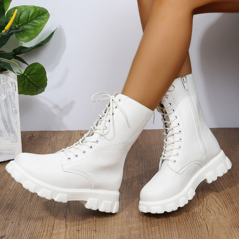 Women's Lace-Up Boots with Sturdy Platform and Side Zipper Lune London