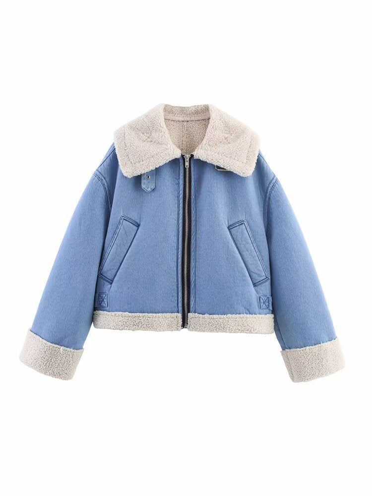 Casual transition jacket for women with faux fur collar Lune London
