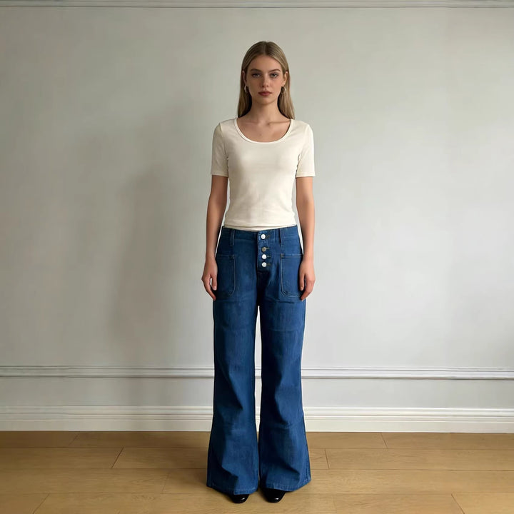 Women Bootcut Jeans with High Waist and Button Closure Lune London
