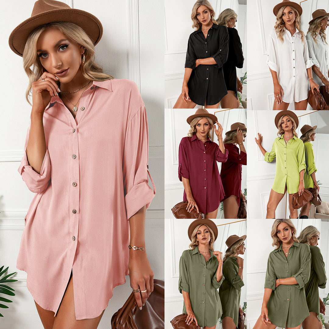 Shirt dress for women in lightweight cotton blend with button closure and long sleeves Lune London