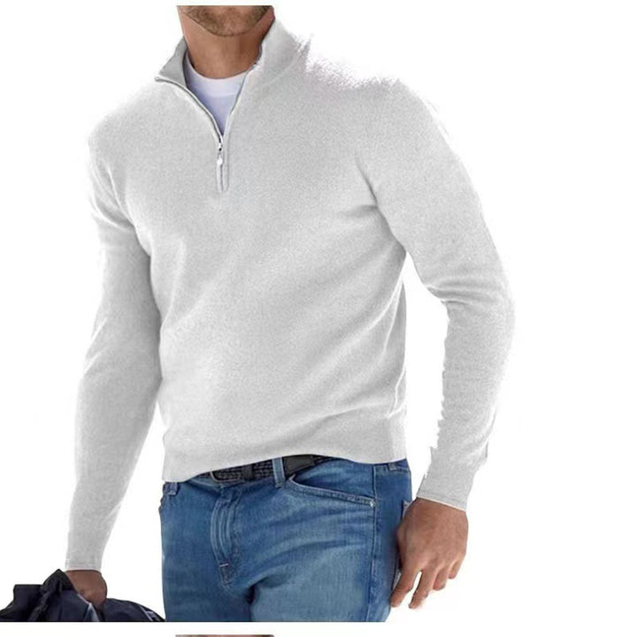 Knitted pullover for men with a modern high collar and a practical zipper Lune London