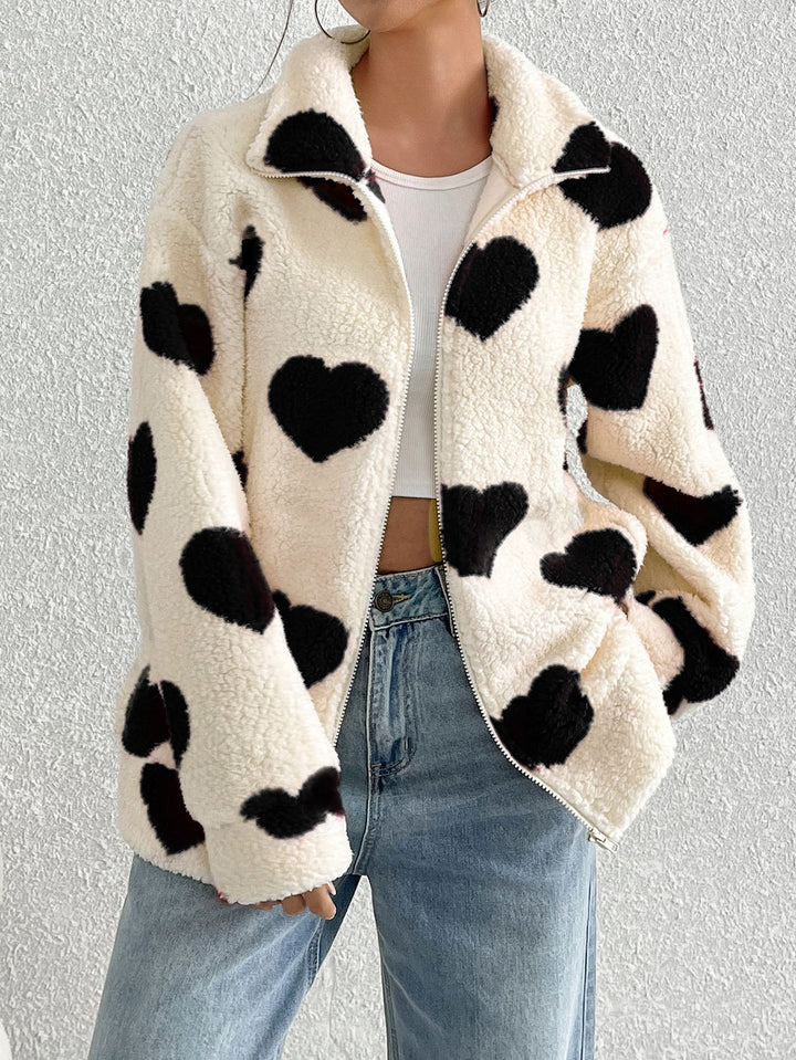 Ladies Cozy Fleece Jacket with Heart Design Lune London