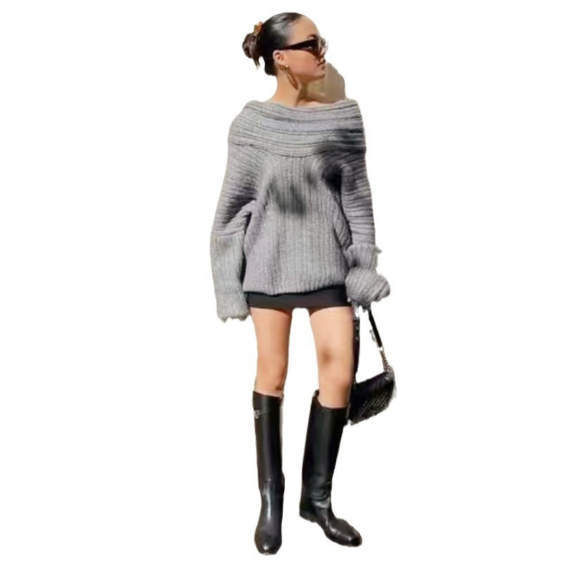 Cozy knit sweater for women with a trendy off-the-shoulder neckline Lune London