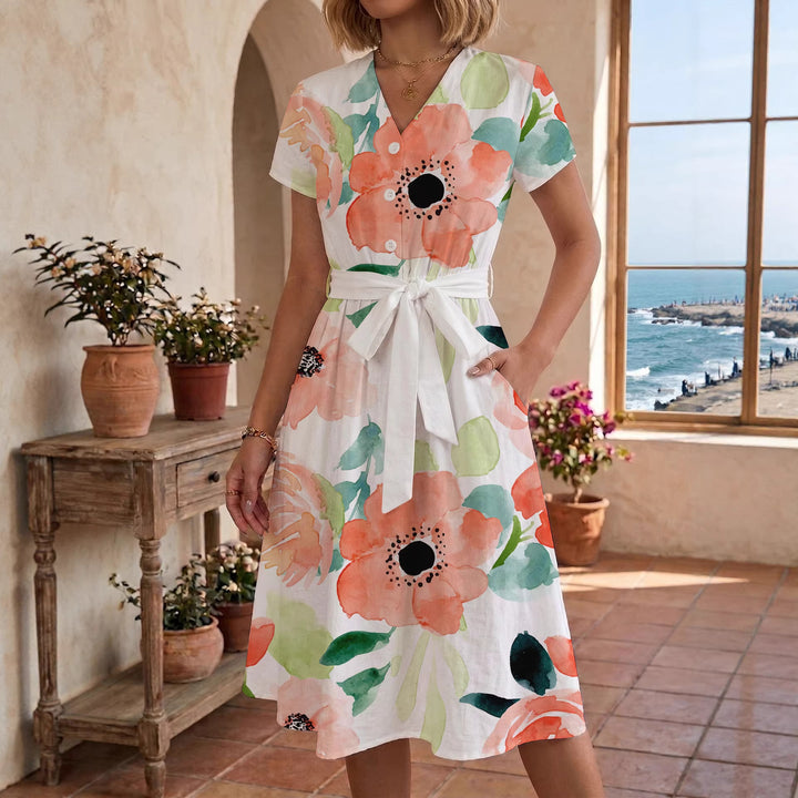 Women's casual dress with modern leopard print and adjustable belt Lune London