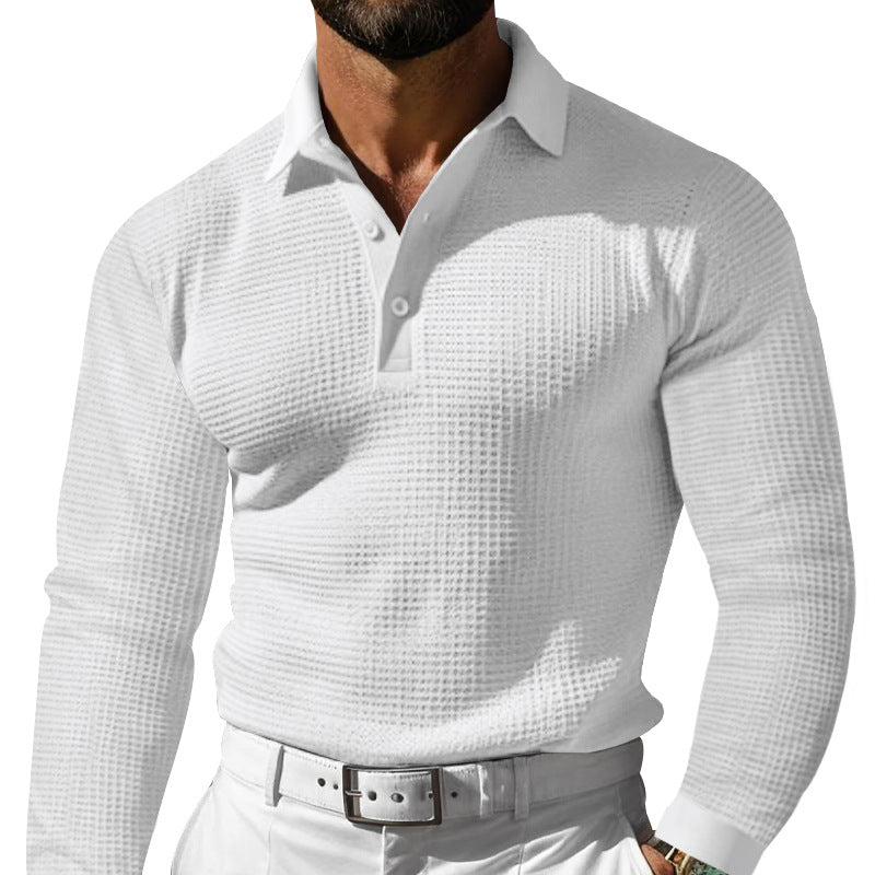 Lune London long sleeve polo shirt for men in textured fabric