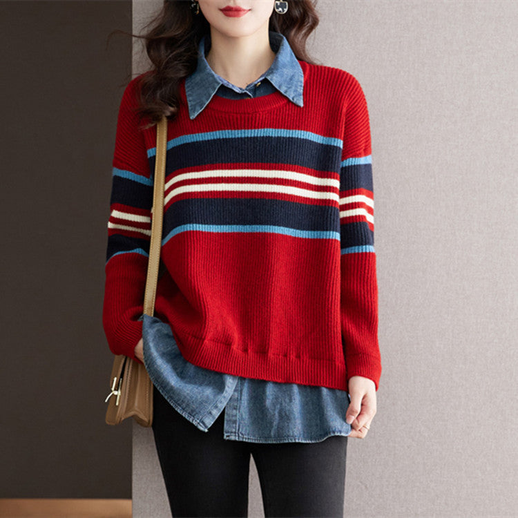Striped round neck sweater for women with a relaxed fit and pleasant wearing comfort Lune London