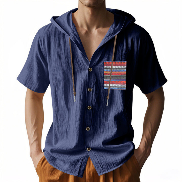 Casual short sleeve shirt for men with hood and colorful pattern Lune London