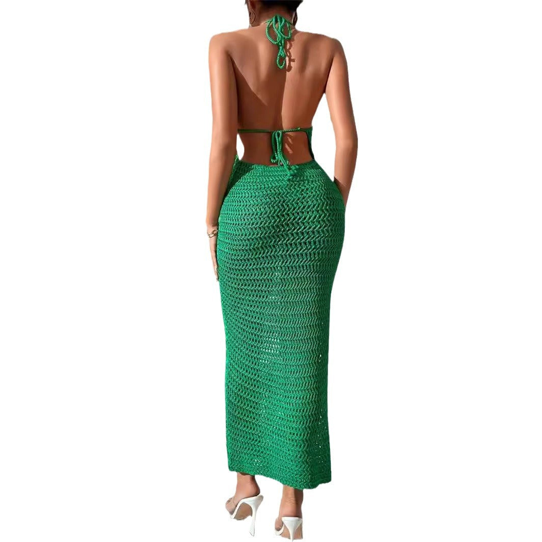 Lune London long sleeve halter dress Damen in airy crochet structure