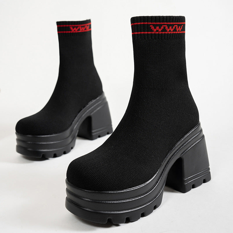 Chunky high boots for women with non-slip sole and elastic shaft Lune London