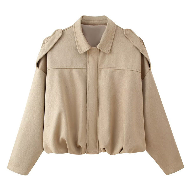 Ladies Oversized In synthetic leather with chic high collar and elastic Lune London