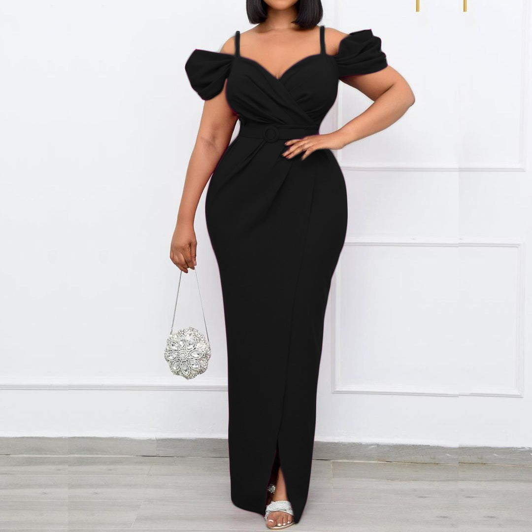 Ladies Elegant Wrap Dress with Voluminous Puff Sleeves and Chic Belt and Style