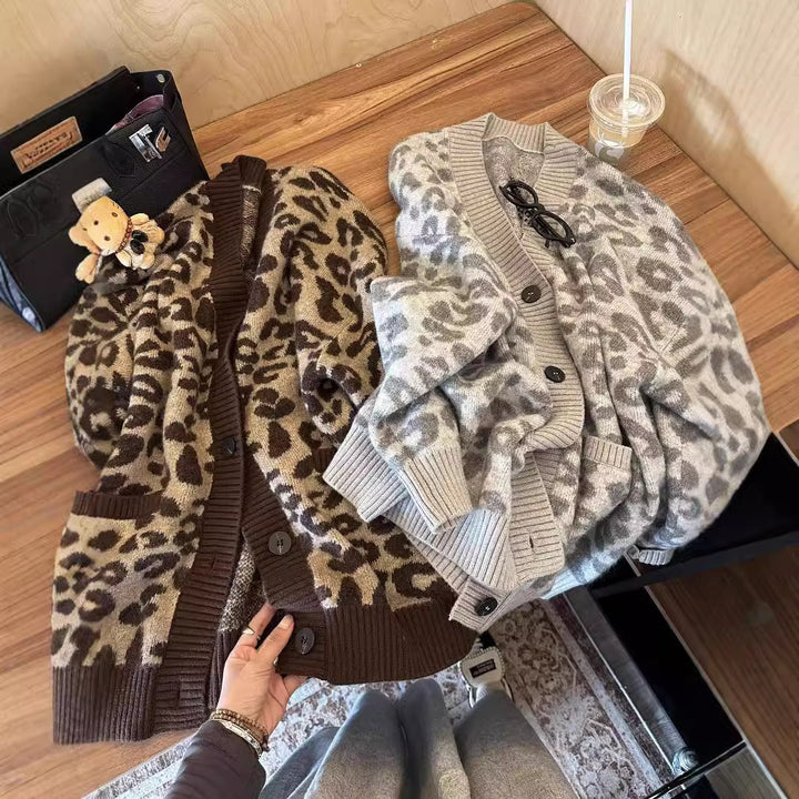 Ladies lightweight knit cardigan with textured leopard pattern Lune London