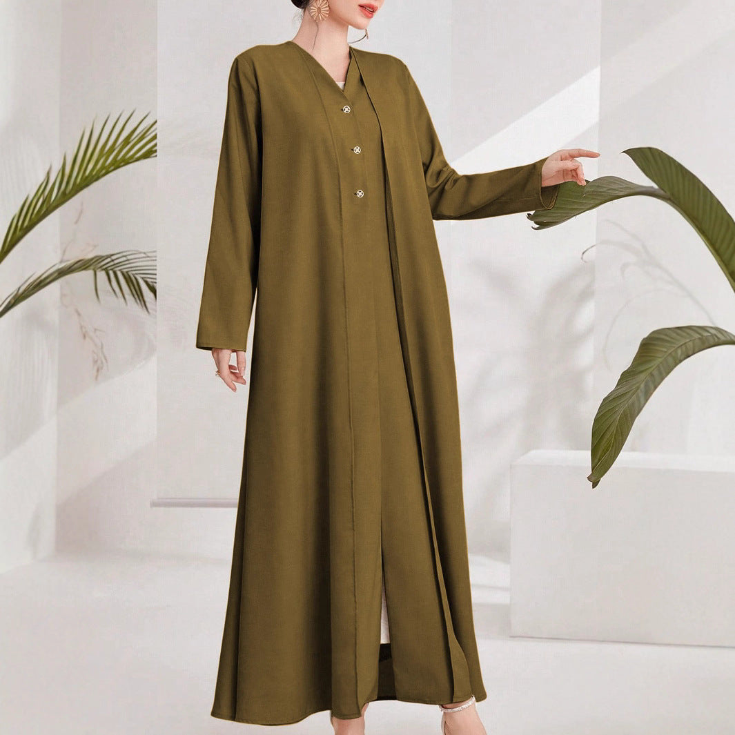 Elegant kaftan dress for women with continuous button placket Lune London