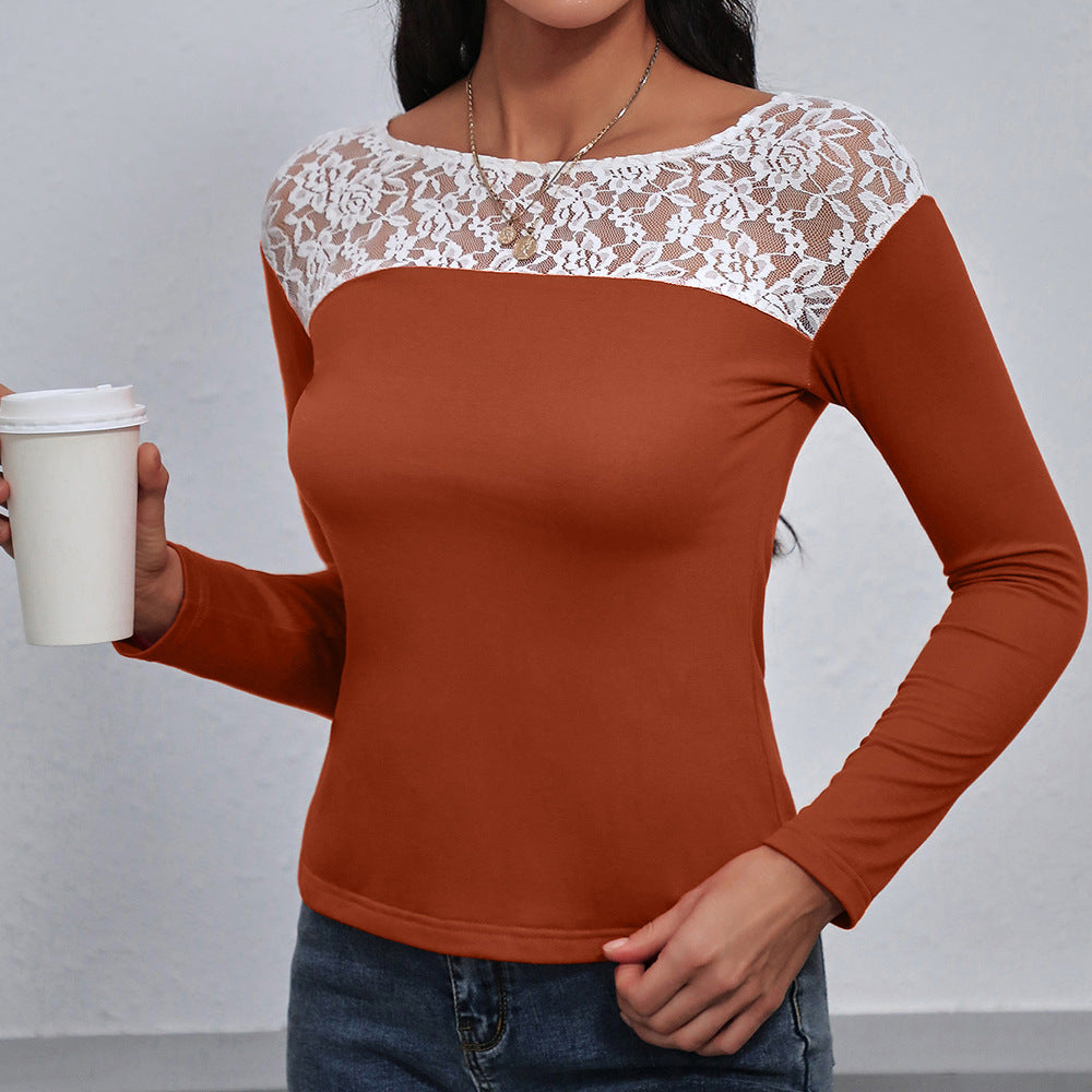 Elegant long-sleeve women's t-shirt with lace floral details Lune London