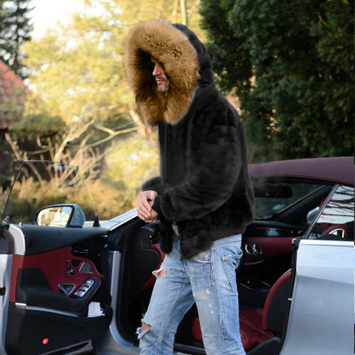 Luxury faux fur jacket for men with large hoodie Lune London