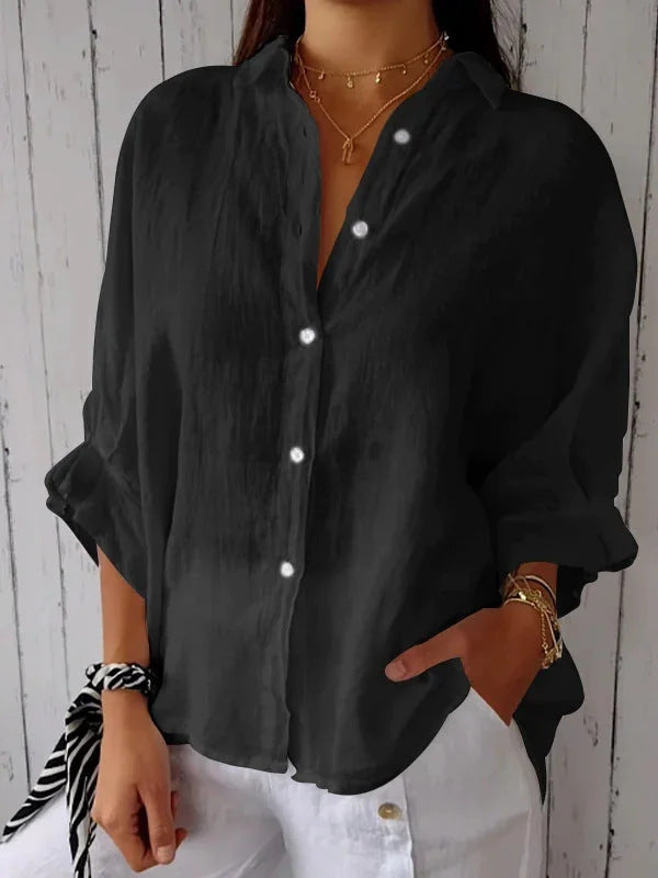 Women Casual Linen Blouse with Loose Fit and Button Placket Lune London