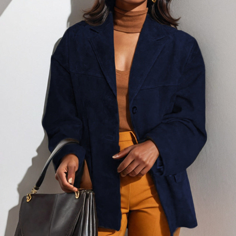 Oversized suede blazer for women with chic and stylish details