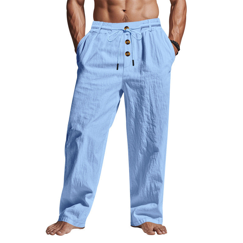 Comfortable and airy linen pants for men with elastic waistband and practical pockets Lune London